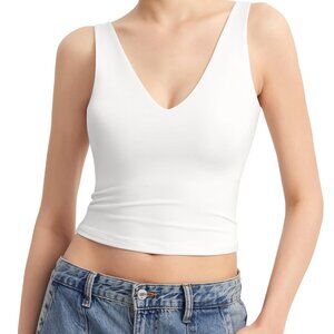 PUMIEY Women's Deep V Neck Sleeveless Tank Top Sexy Double Lined Going Out Tops